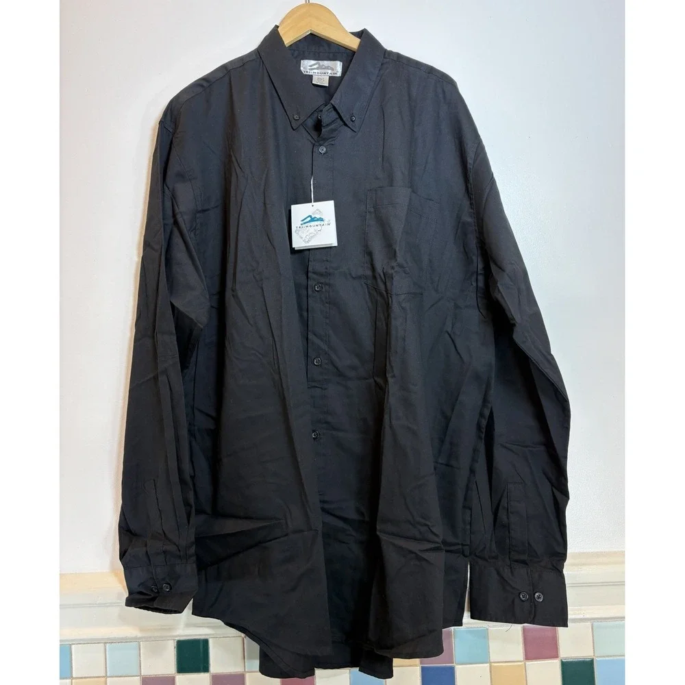 NWT Tri-Mountain Mens 3XLT Black‎ Long Sleeve Button Down Shirt Tall Work Casual